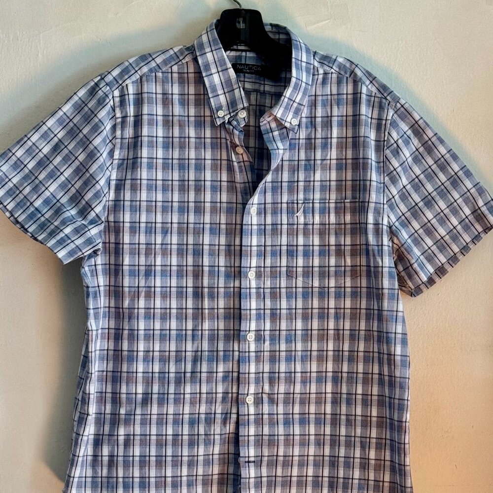 Nautica Men's Plaid  Short-Sleeve Shirt Size L Slim fit